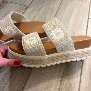MIA Cream and Tan Woven Platform Sandals